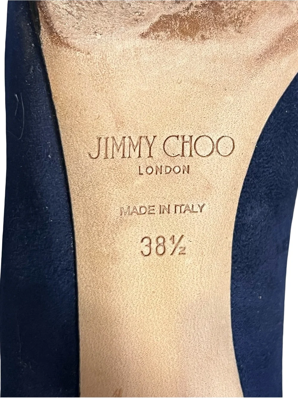 Jimmy Choo Women’s Sz 8.5 Navy Blue Suede Romy 85 Pointed Toe Heels